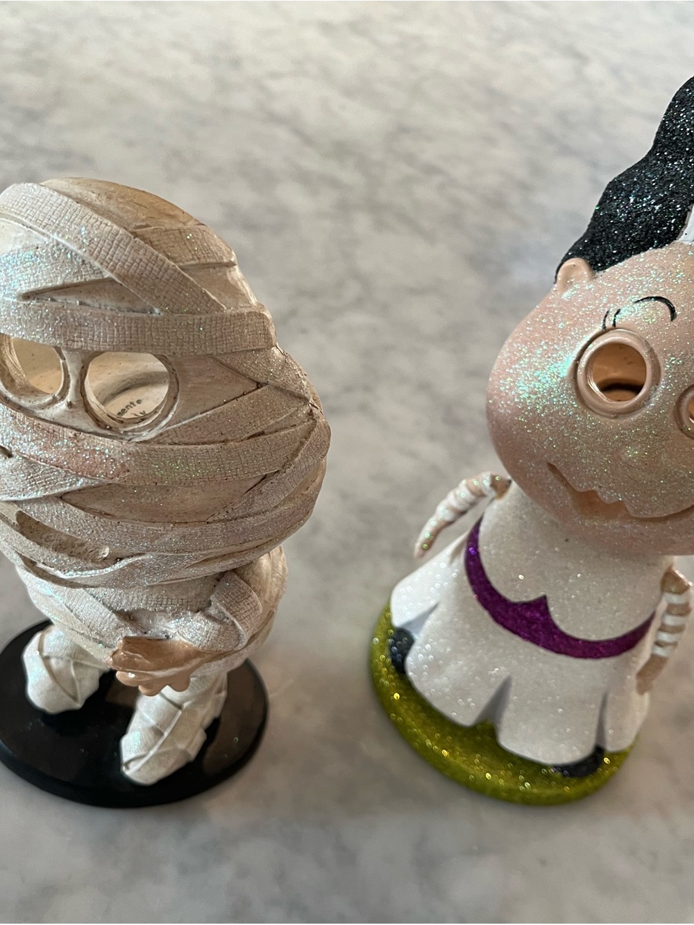 Glitter White Mummy & Frankenstein Bride Halloween Figurine Set - Unbranded